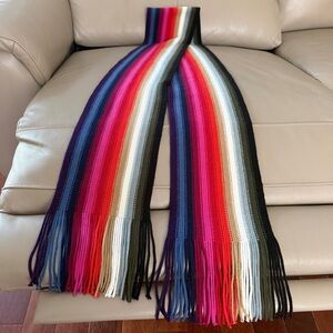Reaction Kenneth Cole Multicolor Striped Knit 92” long Scarf with Fringe Acrylic